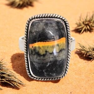 BUMBLE BEE JASPER RING 925 STERLING SILVER SIZE 8